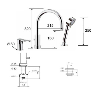 Tříotvorová vanová baterie  PIRA 0737 - bílá matná