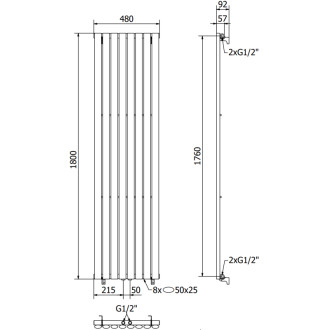 Dekorativní radiátor Mexen Oregon 1800 x 480 mm, 805 W, antracit - W202-1800-490-00-66