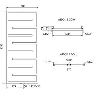 Dekorativní radiátor Mexen Orlando 1380 x 600 mm, 499 W, antracit - W207-1380-600-00-66