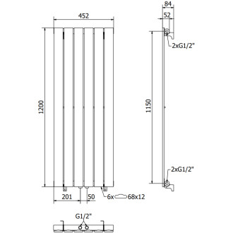 Dekorativní radiátor Mexen Boston 1200 x 452 mm, 611 W, antracit - W213-1200-452-00-66