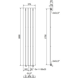 Dekorativní radiátor Mexen Boston 1800 x 376 mm, 740 W, antracit - W213-1800-376-01-66