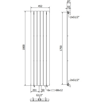 Dekorativní radiátor Mexen Boston 1800 x 452 mm, 888 W, antracit - W213-1800-452-00-66