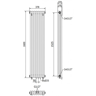 Dekorativní radiátor Mexen Denver 1600 x 378 mm, 1487 W, antracit - W215-1600-378-00-66