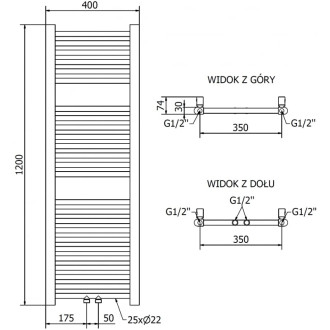 Mexen Mars elektrický radiátor 1200 x 400 mm, 300 W, zlatý - W110-1200-400-2300-50
