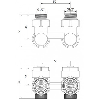 Mexen dvoutrubkový radiátorový ventil DN50, lomený 1/2"x16 mm, nikl - W911-016-01