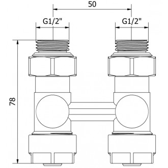 Mexen dvoutrubkový radiátorový ventil DN50, přímý 1/2"x16 mm, nikl - W912-016-01