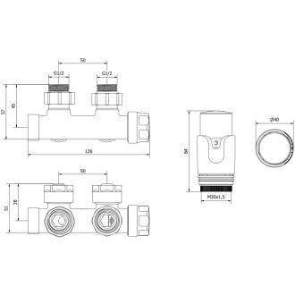 Mexen G00 úhlová termostatická sada, Duplex, DN50, zlatá - W907-900-50