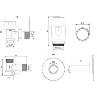 Mexen G00 úhlový termostatický set s krytem R, chrom - W901-900-904-01