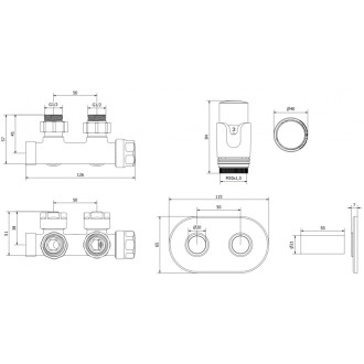 Mexen G00 úhlový termostatický set s krytem R, Duplex, DN50, chrom - W907-900-905-01