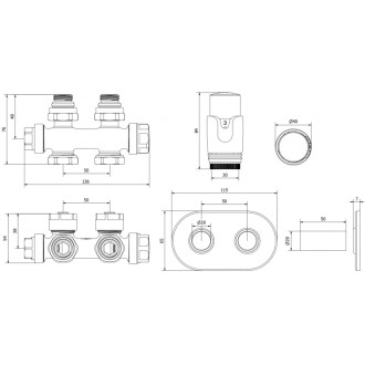 Mexen G00 úhlový/přímý termostatický set s krytem R, Duplex, DN50, chrom - W908-900-905-01