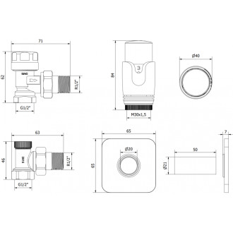 Mexen G00 úhlový termostatický set s krytem S, antracit - W901-900-909-66