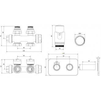 Mexen G00 úhlová/přímá termostatická sada s krytem S, Duplex, DN50, zlatá W908-900-910-50