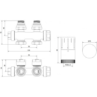 Mexen G05 úhlová/přímá termostatická sada, Duplex, DN50, antracit - W908-958-66