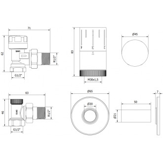 Mexen G05 úhlový termostatický set s krytem R, antracit - W901-958-904-66