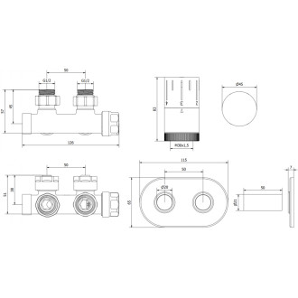 Mexen G05 úhlový termostatický set s krytem R, Duplex, DN50, antracit - W907-958-905-66