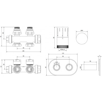 Mexen G05 úhlový/přímý termostatický set s krytem, Duplex, DN50, antracit W908-958-905-66