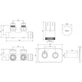 Mexen G05 úhlová termostatická sada s krytem S, Duplex, DN50, zlatá - W907-958-910-50