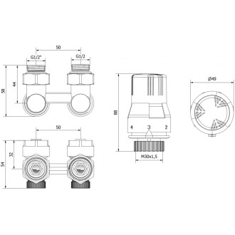 Mexen G02 sada termostatická dvoutrubková DN50, úhlová 1/2&quot,x16, nikl W911-016-928-01