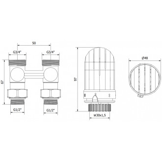Mexen G03 sada termostatická dvoutrubková DN50, přímá 1/2"x3/4", nikl W912-012-938-01