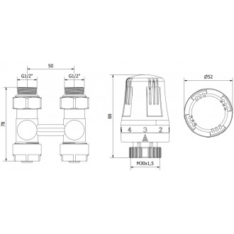 Mexen G01 sada termostatická dvoutrubková DN50, přímá 1/2&quot,x16, nikl W912-016-918-01