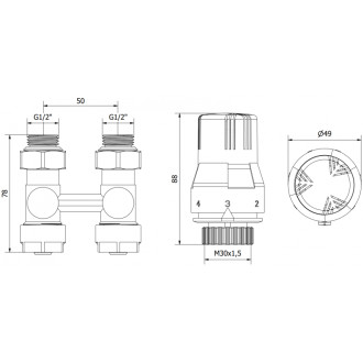 Mexen G02 sada termostatická dvoutrubková DN50, přímá 1/2&quot,x16, nikl W912-016-928-01