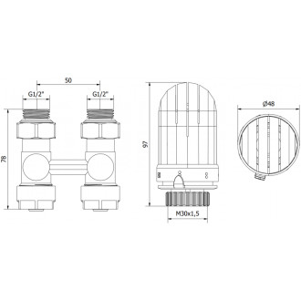Mexen G03 sada termostatická dvoutrubková DN50, přímá 1/2&quot,x16, nikl W912-016-938-01