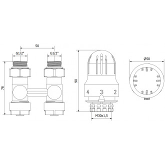 Mexen G04 sada termostatická dvoutrubková DN50, přímá 1/2&quot,x16, nikl W912-016-948-01