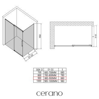 CERANO - Sprchová zástěna pro dveře Lantono - pravá - 8 mm - černá matná, mléčné sklo - 90x195 cm - jednodílná pevná