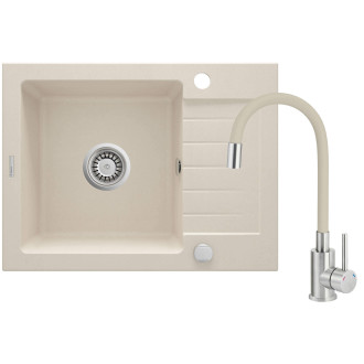 Deante Set - Jednodřez s odkapem + baterie, béžová ZQZG511A