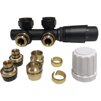 CERANO - Koupelnový radiátorový set  Pyrodes - kombinované výtápění, termo tyč - středové připojení 50 mm - 647W - černá matná - 1250x530 mm