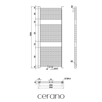 CERANO - Koupelnový radiátorový set Lincoln - kombinované výtápění, termo tyč - středové připojení 50 mm - 366W - bílá matná - 1200x500 mm