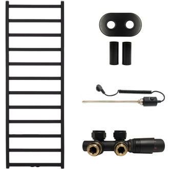 CERANO - Koupelnový radiátorový set  Pyrodes - kombinované výtápění, termo tyč - středové připojení 50 mm - 683W - černá matná - 1520x530 mm