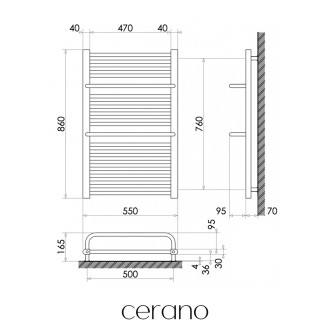 CERANO - Koupelnový radiátorový set Antonio - ústřední výtápění - boční připojení 50 mm - 484W - černá matná - 860x550 mm