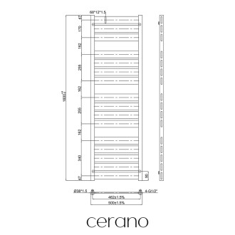 CERANO - Koupelnový radiátorový set Arturo - ústřední vytápění - boční připojení 50 mm - 859W - černá matná - 1600x500 mm