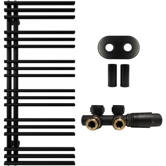 CERANO - Koupelnový radiátorový set Burke - ústřední vytápění - asymetrické připojení 50 mm - 562W - černá matná - 1200x500 mm
