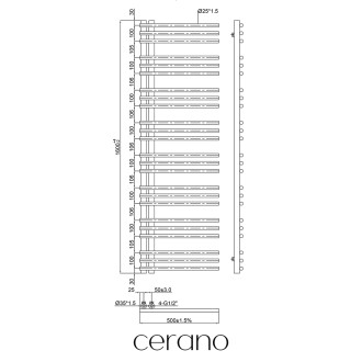 CERANO - Koupelnový radiátorový set Burke - ústřední vytápění - asymetrické připojení 50 mm - 750W - černá matná - 1600x500 mm