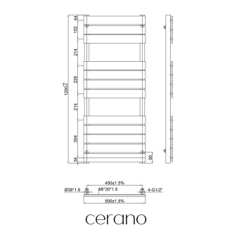 CERANO - Koupelnový radiátorový set Claude - ústřední vytápění - boční připojení 50 mm - 650W - černá matná - 1200x500 mm