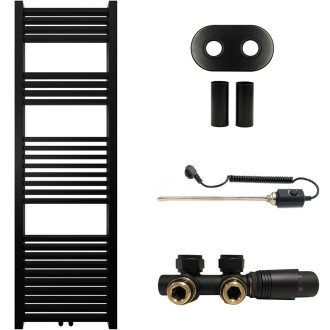 CERANO - Koupelnový radiátorový set Franko - kombinované výtápění, termo tyč - středové připojení 50 mm - 514W - černá matná - 1600x500 mm