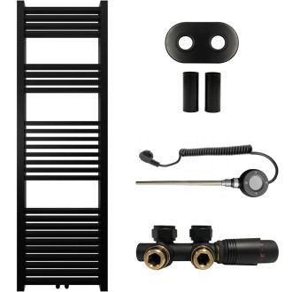 CERANO - Koupelnový radiátorový set Franko - kombinované výtápění, wifi tyč - středové připojení 50 mm - 514W - černá matná - 1600x500 mm