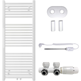 CERANO - Koupelnový radiátorový set Lincoln - kombinované výtápění, termo tyč - středové připojení 50 mm - 366W - bílá matná - 1200x500 mm