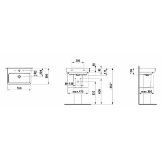 Umyvadlo Laufen Pro 55x38 cm otvor pro baterii, bez přepadu H8189580001561