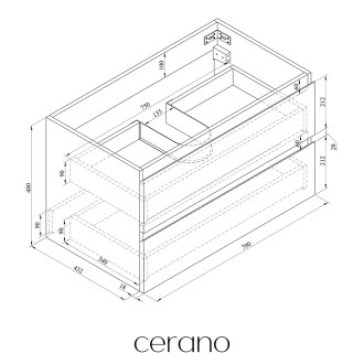 CERANO - Deska pod umyvadlo Carole/Velora - 160x46,5 cm - 18 mm - skříňka Carole 80 cm - betonově šedá - konzole chrom