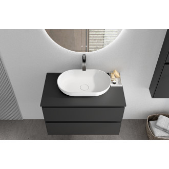 CERANO - Deska pod umyvadlo Navira - 120x46,5 cm - 36 mm - skříňka Carole 60 cm - černá matná - konzole chrom