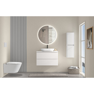 CERANO - Deska pod umyvadlo Navira - 140x46,5 cm - 36 mm - skříňka Carole 70 cm - bílá matná - konzole černá