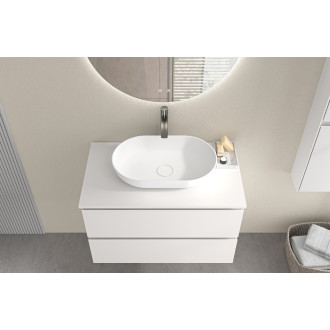 CERANO - Deska pod umyvadlo Navira - 140x46,5 cm - 36 mm - skříňka Carole 70 cm - bílá matná - konzole černá
