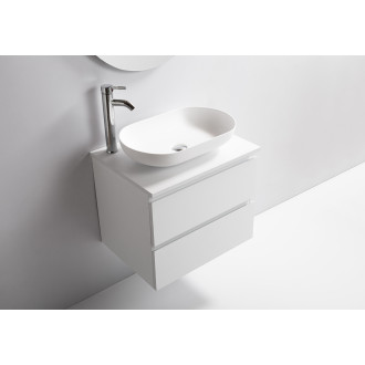 CERANO - Deska pod umyvadlo Navira - 140x46,5 cm - 36 mm - skříňka Carole 70 cm - bílá matná - konzole černá