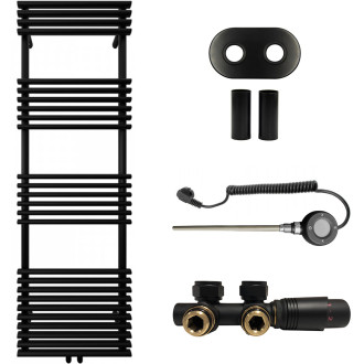 CERANO - Koupelnový radiátorový set Luigi - kombinované výtápění, wifi tyč - středové připojení 50 mm - 713W - černá matná - 1600x500 mm