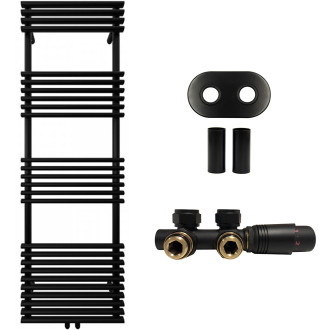 CERANO - Koupelnový radiátorový set Luigi - ústřední vytápění - středové připojení 50 mm - 713W - černá matná - 1600x500 mm