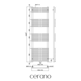 CERANO - Koupelnový radiátorový set Luigi - ústřední vytápění - středové připojení 50 mm - 713W - černá matná - 1600x500 mm