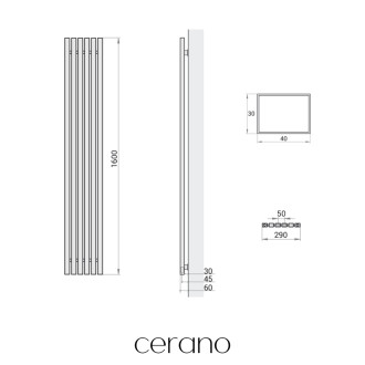 CERANO - Koupelnový radiátorový set Pyricus - kombinované výtápění, termo tyč - středové připojení 50 mm - 643W - černá matná - 1600x290 mm